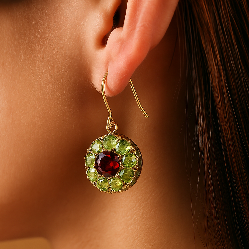 Vintage Rounded Green & Red Crystal Earrings