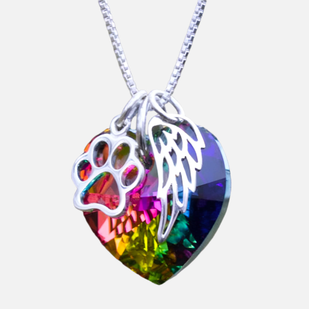 Rainbow Memorial Necklace with Heart Pendant