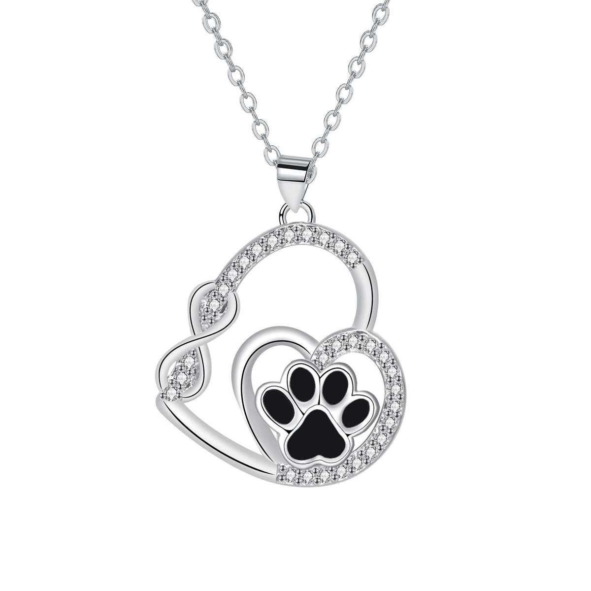 Infinite Double Love Paw Print Pendant Necklace