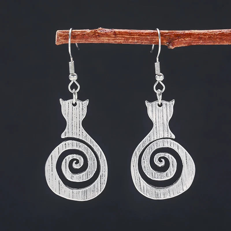 Vintage Cat Spiral Earrings