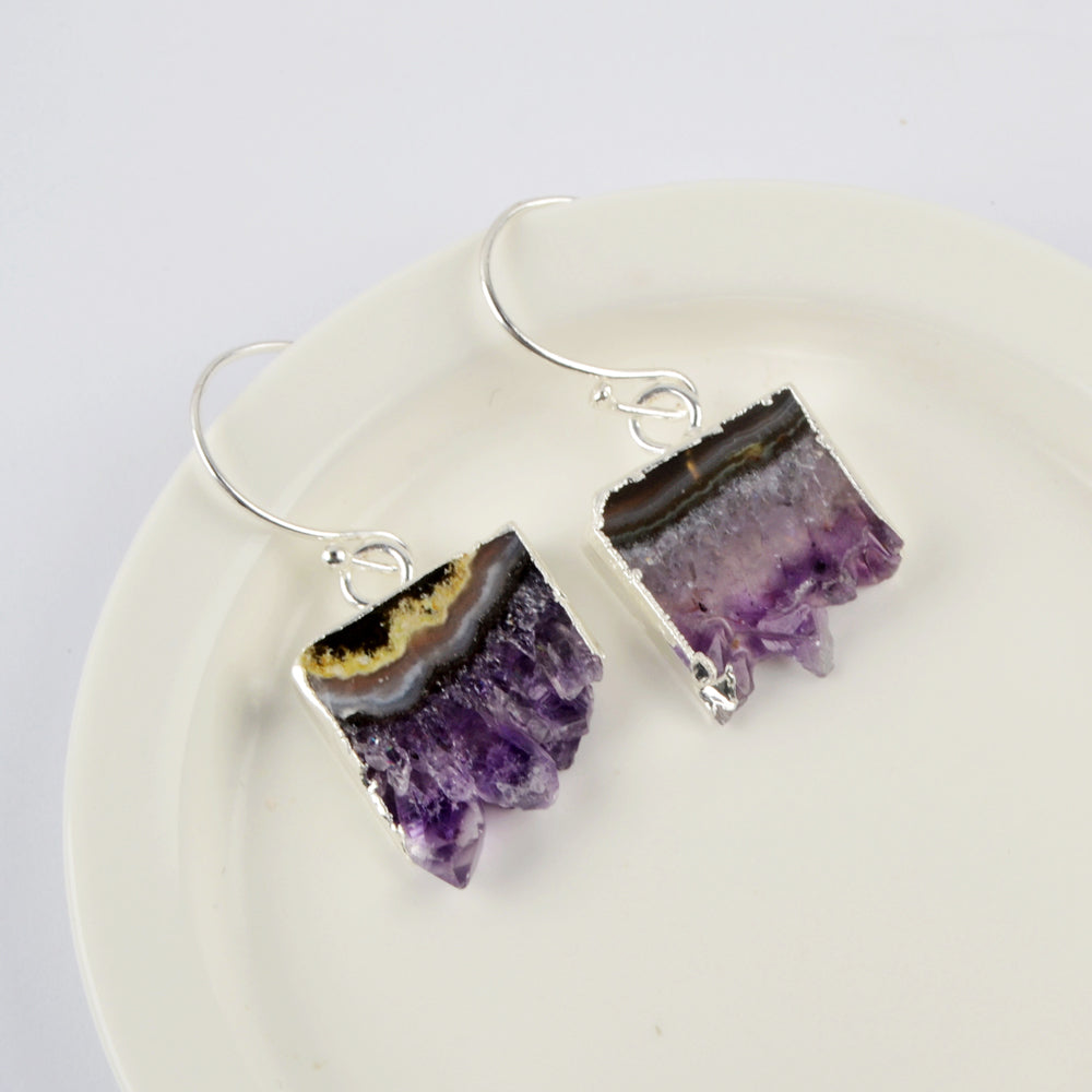 Amethyst Slice Druzy Earrings