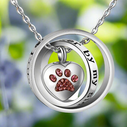 "No Longer By My Side, Forever In My Heart" – Stainless Steel Urn Paw Necklace