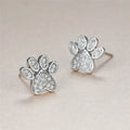 White Zirconia Paw Studs – Heart-Shaped Design