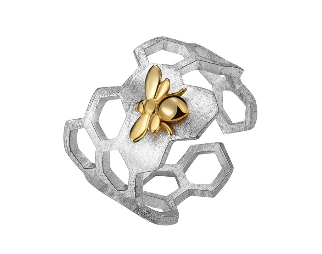 Adjustable 18K Gold Plated Honeycomb Ring