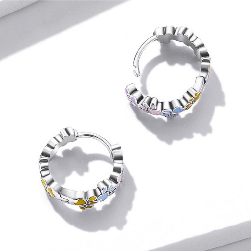 Colourful Paws Hoops Sterling Silver