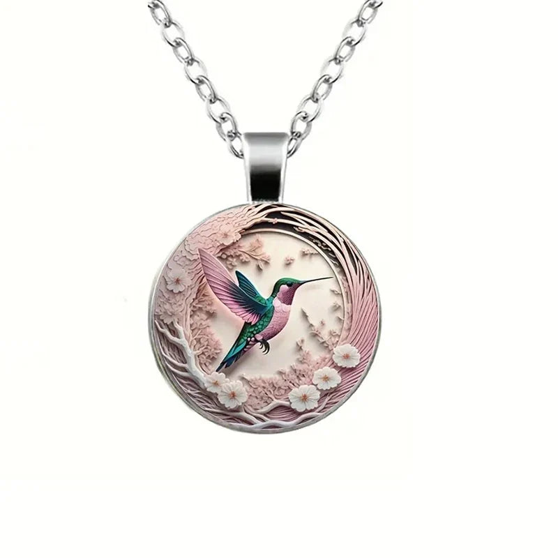 Hummingbird Glass Dome Pendant Necklace
