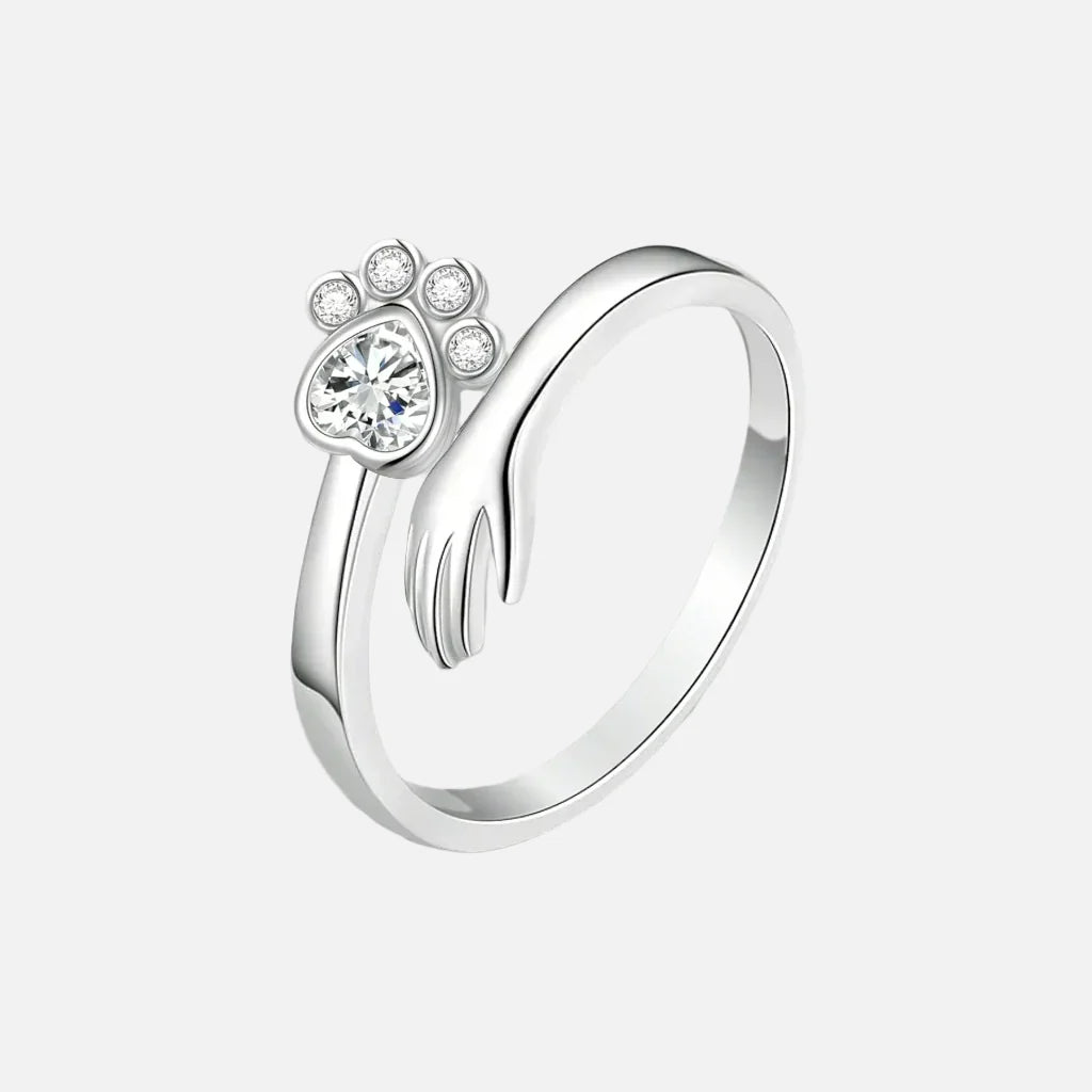 925 Sterling Silver Adjustable Ring – Hand and Paw Print Design