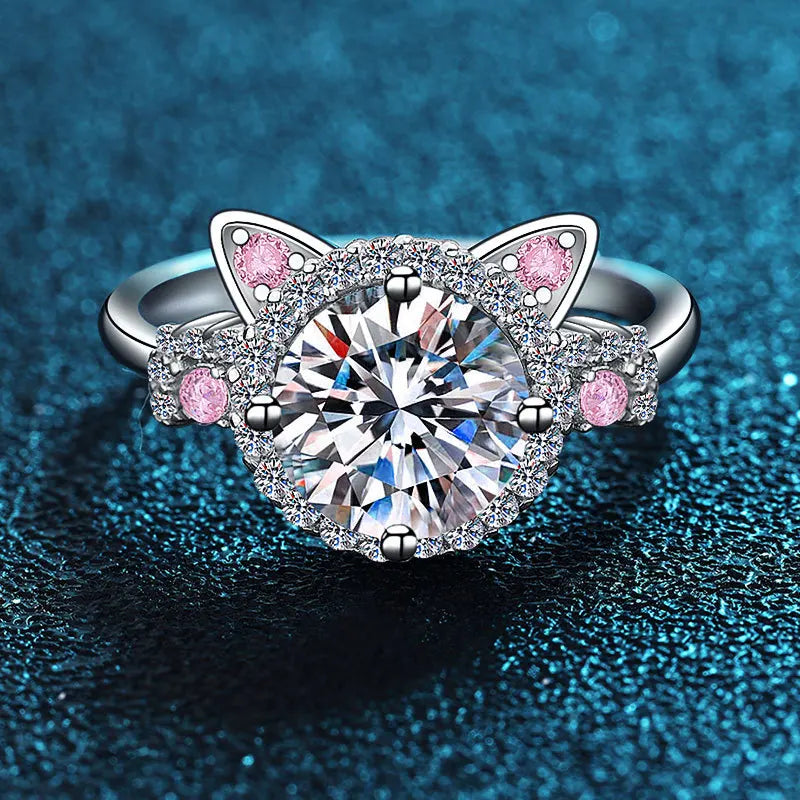 Adjustable Cat Ears Ring with Zirconia