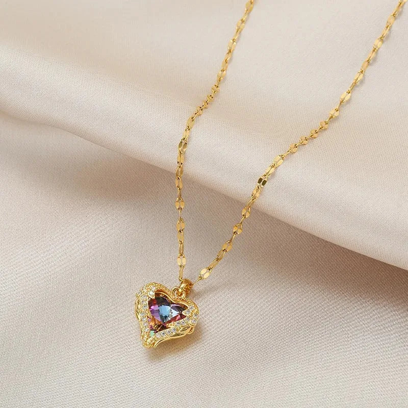 Crystal Ocean Heart Pendant Necklace