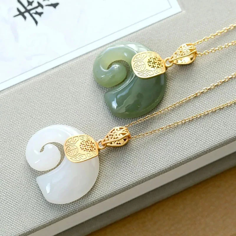 Hetian Jade Elephant Pendant Necklace – 18K Gold Plated Chain for Women