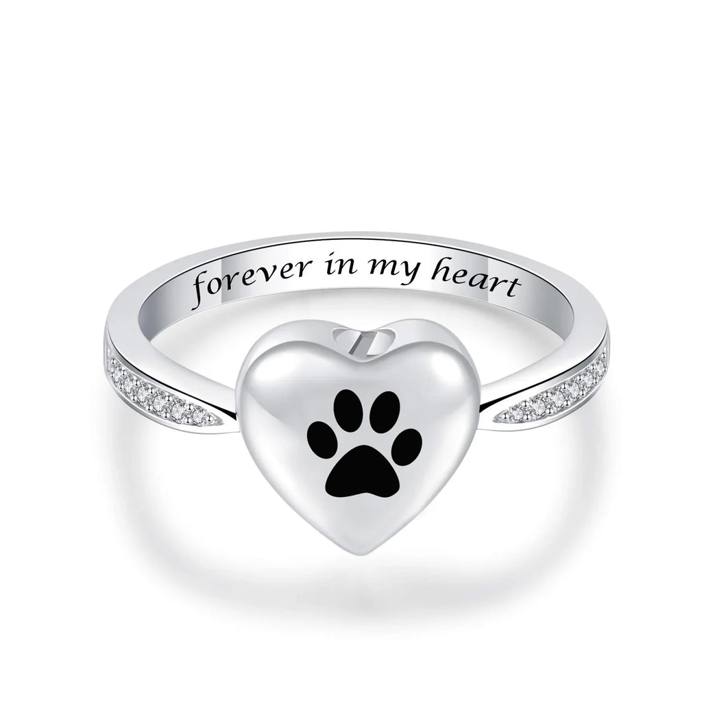 Love Heart Paw Print Urn Ring – Pet Memorial Cremation Jewelry