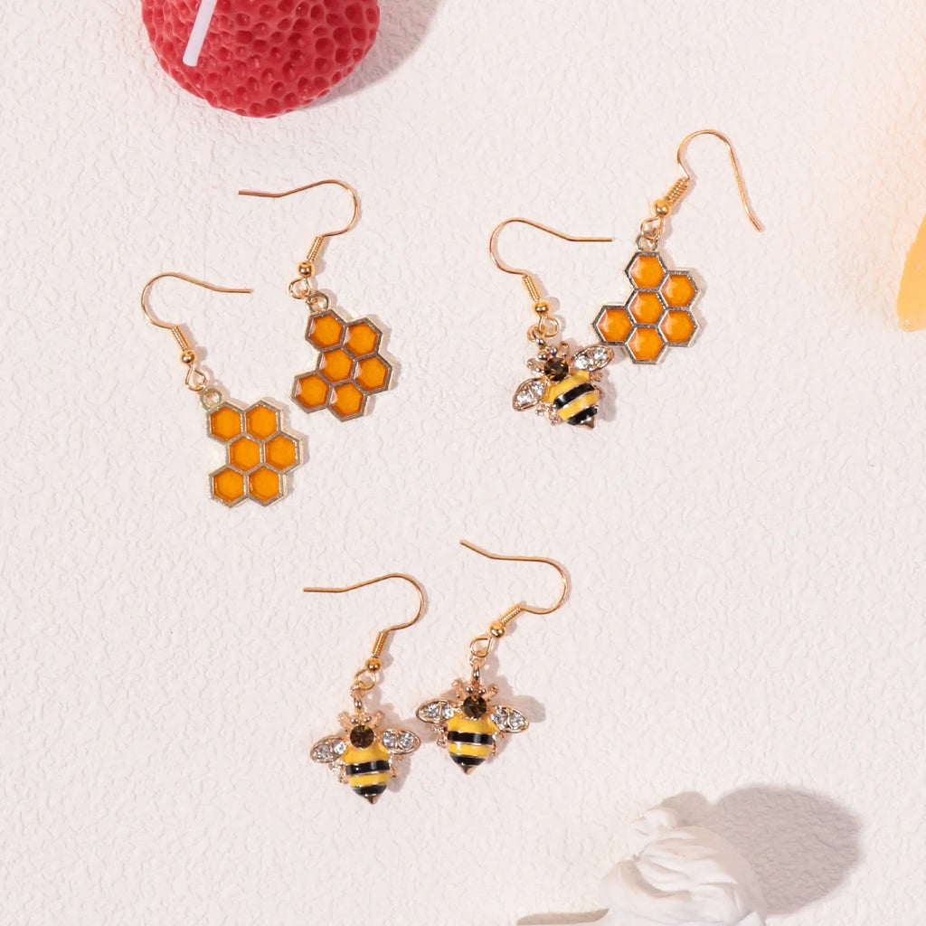 Golden Bee & Honeycomb Crystal Earrings