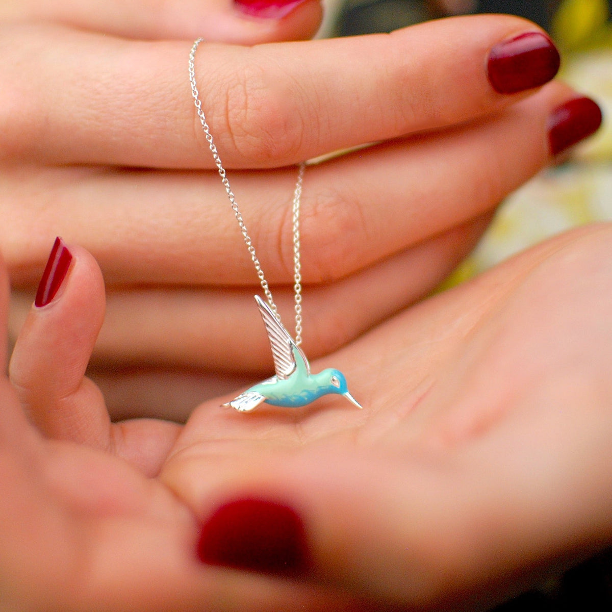 Sterling Silver Enamel Hummingbird Necklace