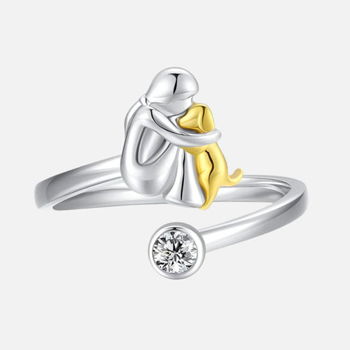 925 Sterling Silver Dog Ring wit Zirconia – Adjustable & Handmade