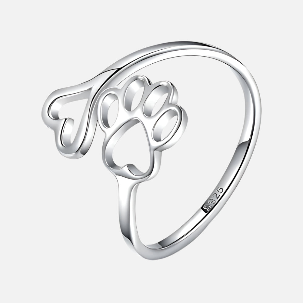 Handcrafted Paw & Heart Ring – Adjustable 925 Sterling Silver