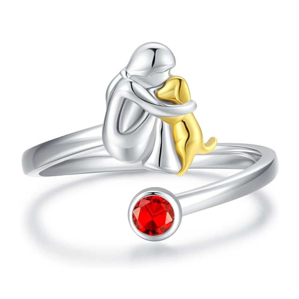 Sterling Silver Dog & Girl Ring – Adjustable and Symbolic